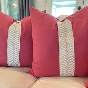Little Design Co. Pillows Classic Linen Rose Pink Trellis Trim in Natural Custom
